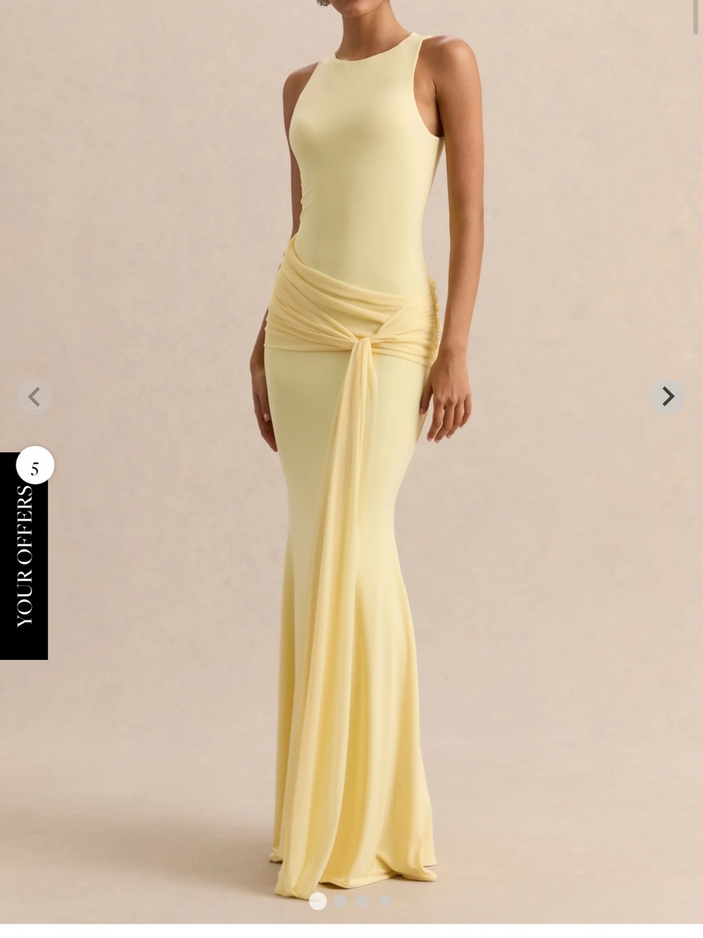 Club L London Pale Yellow Sleeveless Maxi Dress with Draped Tie